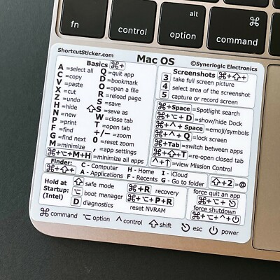 SYNERLOGIC Mac OS Cheat Shortcuts VINYL STICKER for MacBook Pro/Air ...