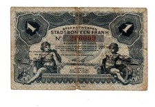 BELGIUM BELGIUM necessity BON COMMUNAL 1 FRANC 1916 City of Antwerp Antwerpen