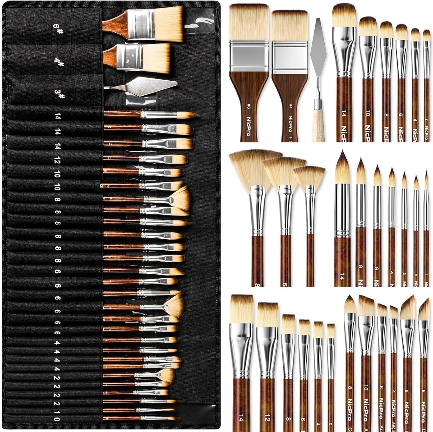 Paint Brush Set With Nylon Bristles, Art Supplies For Acrylic Oil Watercolor And