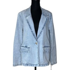 Bagatelle Women s Denim Cotton Blend Blazer Light Blue Tailored Jacket Large New