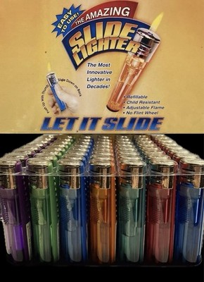 FULL CASE of 56 Amazing Slide Lighters Electronic Adjustable Flame Refillable