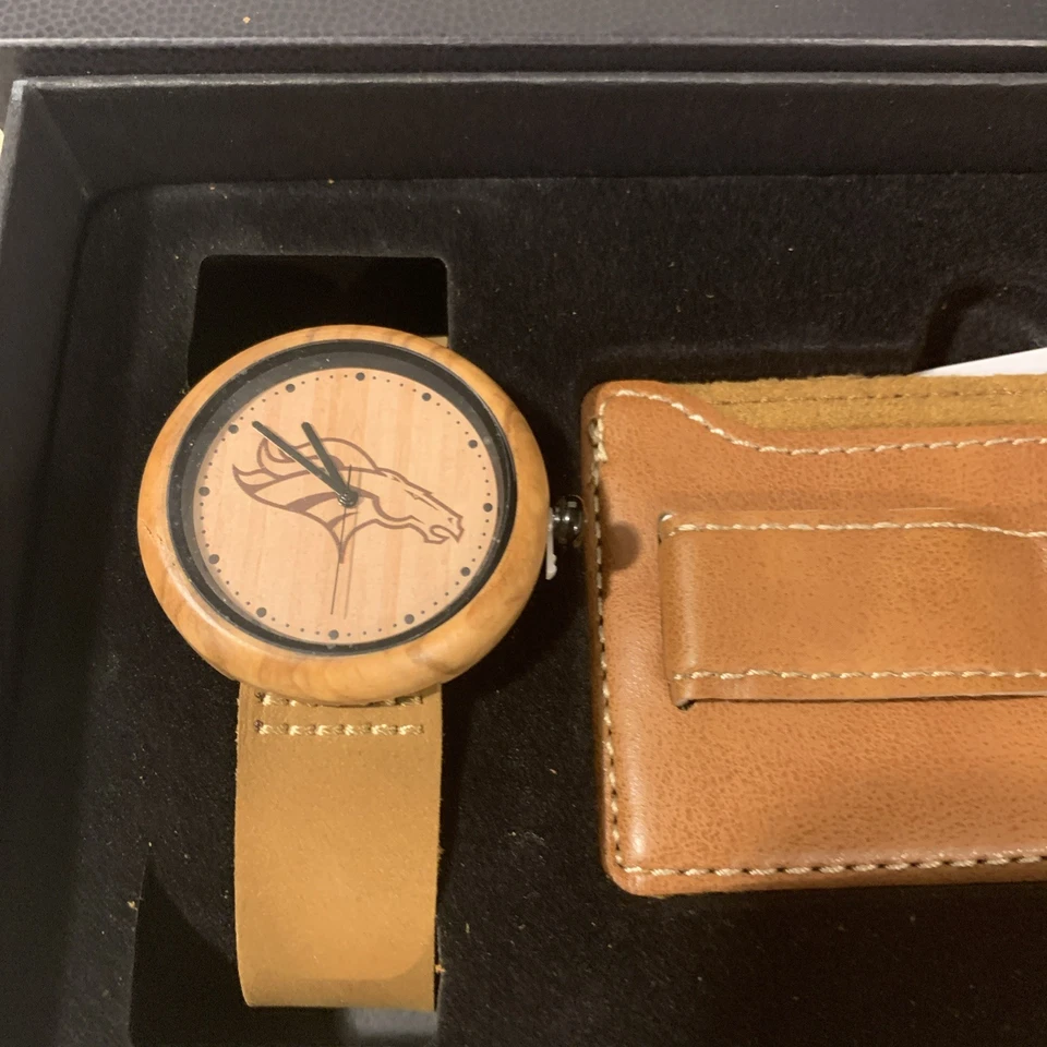 Denver Broncos NFL Reloj Negro Y Billetera Set de Regalo - Juego de Regalo Marrón Para Hombre Foto 3 de 4