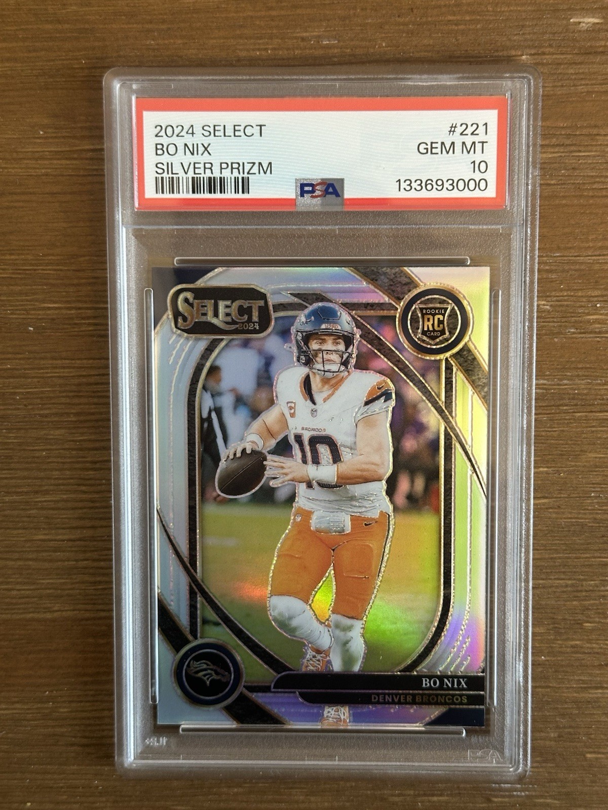 2024 Panini Select Bo Nix Club Level Silver Prizm Rookie RC #221 PSA 10