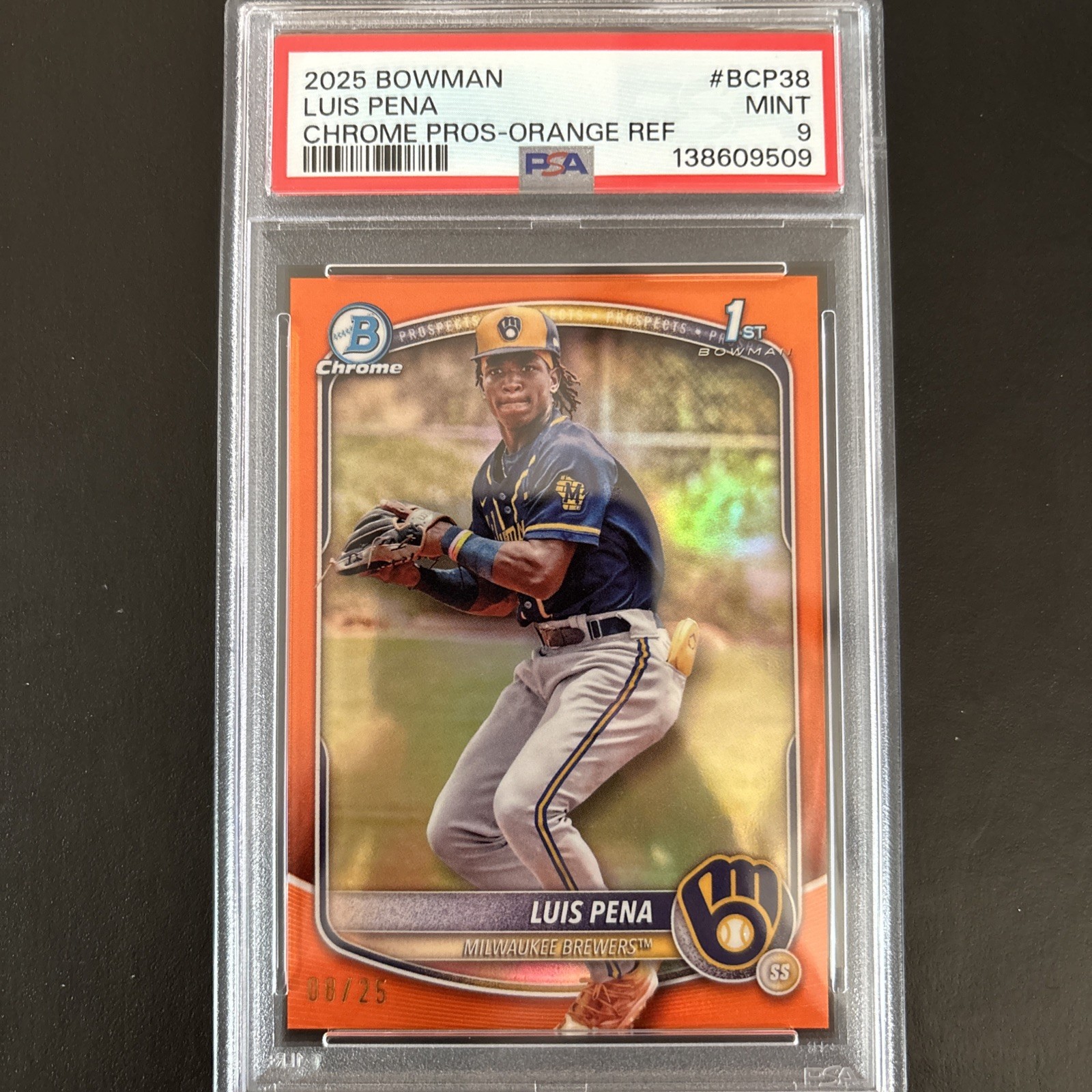 2025 Bowman Chrome #BCP-38 Luis Pena 1st Prospect True Orange Refractor /25