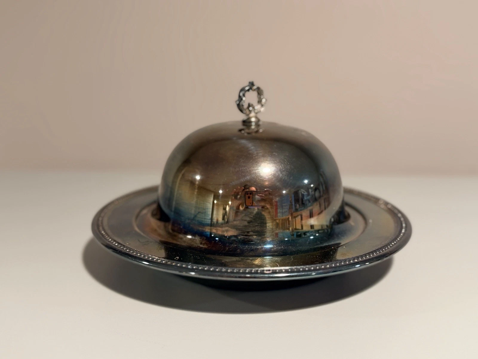Vintage Wm A Rogers Oneida Silverplate Covered Round Butter Dish Dome Lid 8”