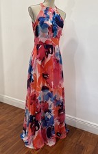 Eliza J Maxi Dress Womens Size 4 Pink Multi-Color Floral Halter Wedding Guest