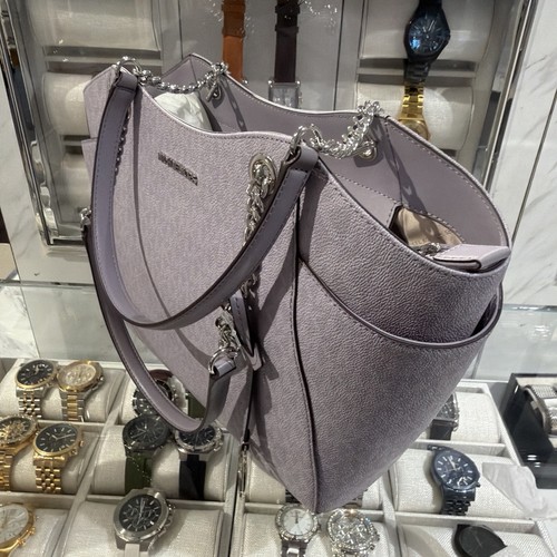 Michael Kors Women Lady Large MK Signature Shoulder Handbag Purse Bag Tote Lilac
