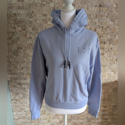 Alexander McQueen McQ Womens Cropped Hoodie Sweatshirt Light Blue