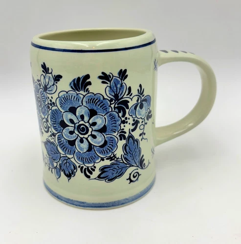 Holland Blauw Delfts #1236 Delft Blue White Coffee Mug Hand Painted Florals