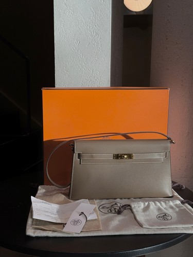 AUTH Hermes Kelly Elan Etoupe Grey Madame Leather Gold Hardware Handbag