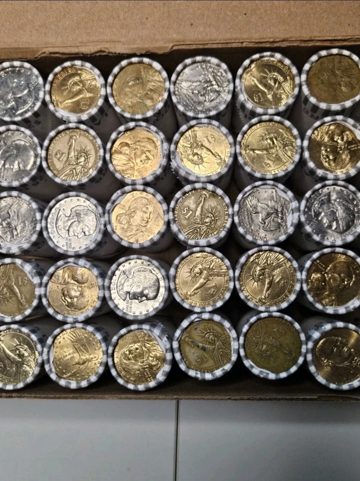 ¡Rollo de banco sin buscar de un dólar de EE. UU.! ¡ROLLO DE 25 MONEDAS! Lote BANCO PRECINTADO SIN ABRIR Foto 3 de 4