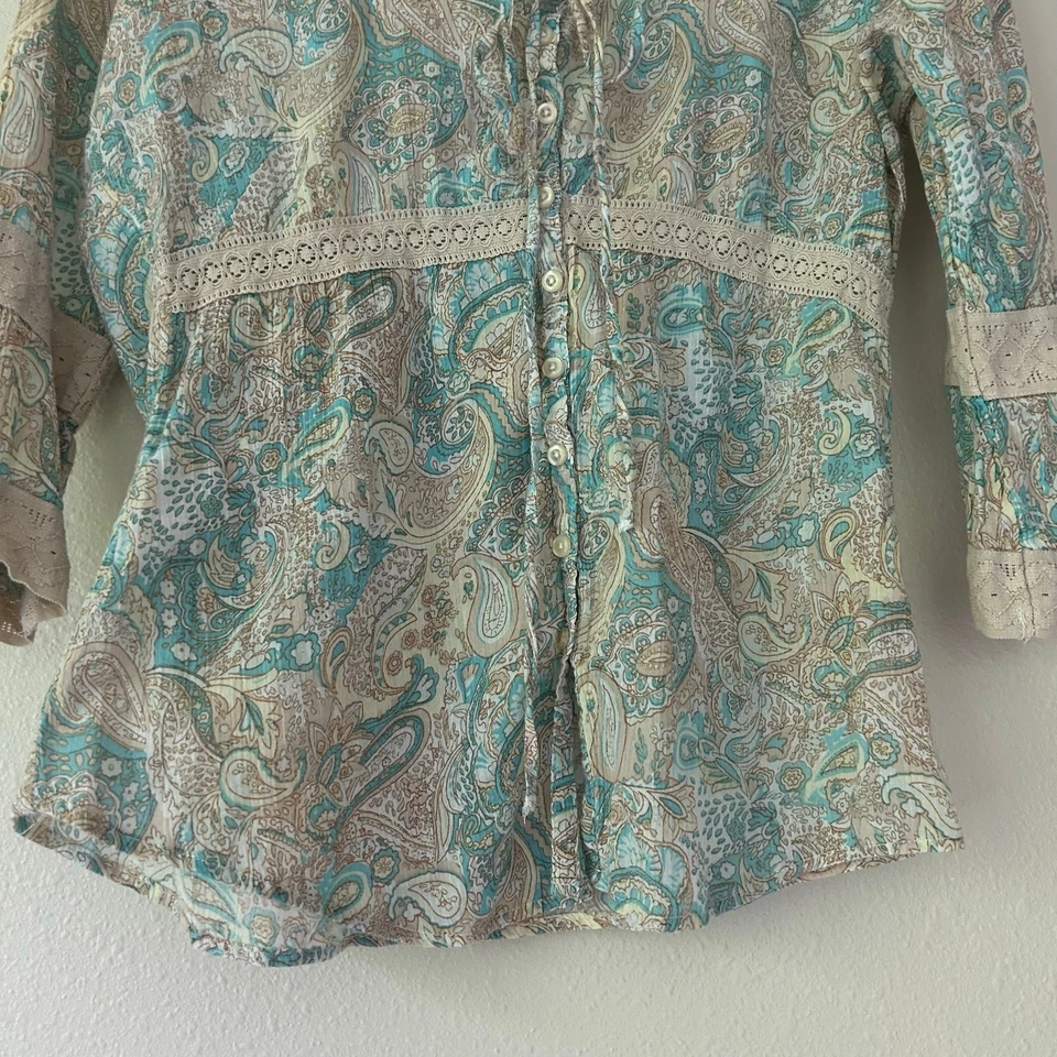 Camisa Paisley Babydoll Vintage Faded Glory Manga 3/4 Bohemia Y2K Hippie S Foto 2 de 4