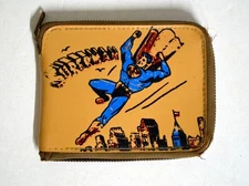 Vintage 1950's SUPERMAN LEATHER Bi-Fold WALLET w Zipper DC / Nat'l Periodicals