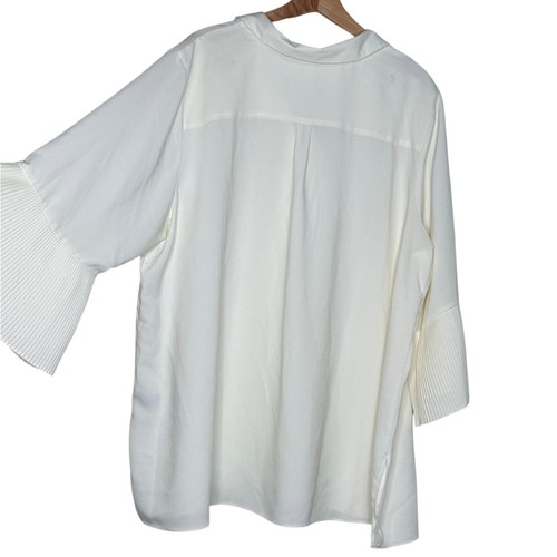 Blusa Avenue blanca plisada manga abotonada talla grande 22/24 oficina carrera - Imagen 3 de 7