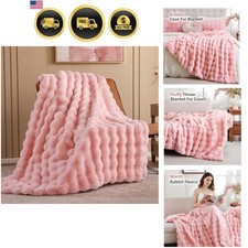 Faux Fur Throw Blanket for Couch - Blush Pink Super Soft Cozy Bubble Blanket,...