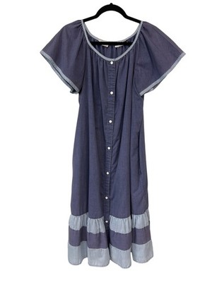 Neiman Marcus Models Coat Dress Size 16 Button Front Blue Stripe Midi Nautical