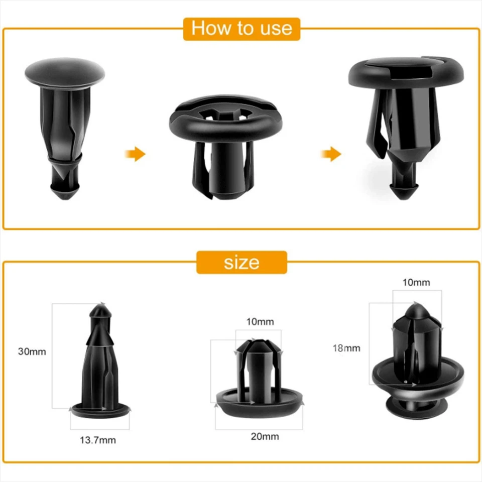 100Pcs Bumper Clips 10Mm Hood Fender Push Rivets Retainer Fastener for Honda Foto 3 de 4