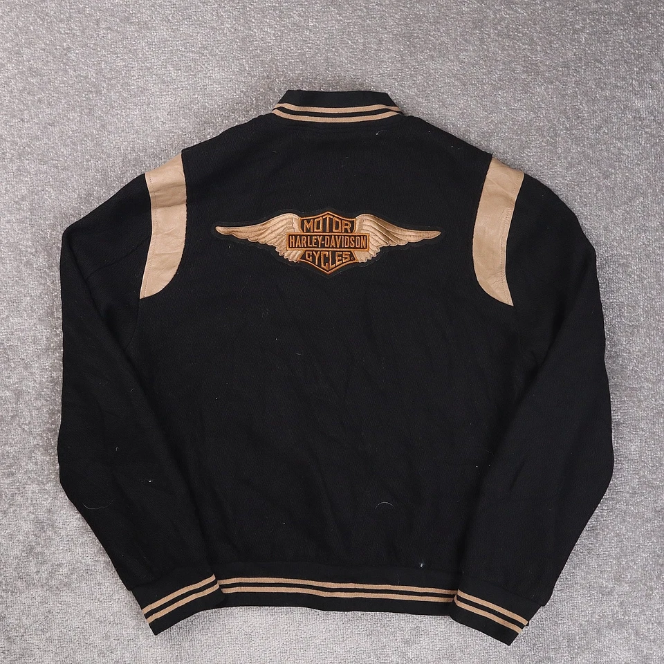 Chaqueta Universitaria Harley Davidson Alada Logo Calce Ajustado Grande Negra Manga Larga Foto 2 de 4