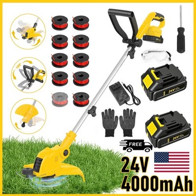 Cordless Weed Eater Electric Brush Cutter Lawn Edger Grass String Trimmer 4.0Ah
