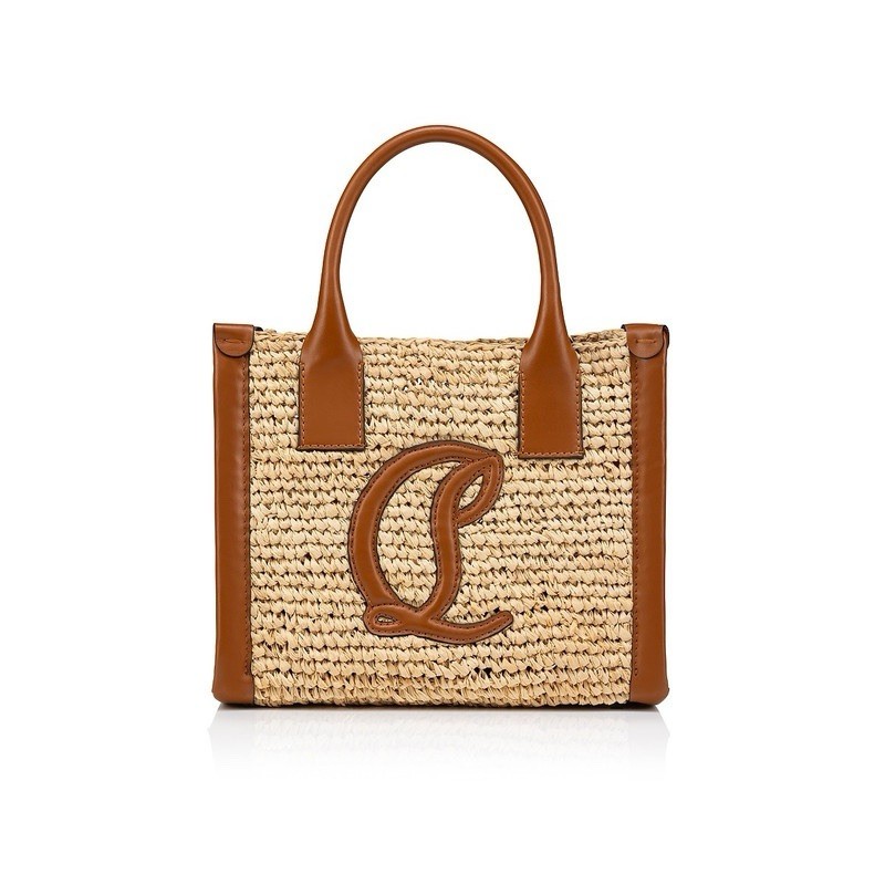 BNWT CHRISTIAN LOUBOUTIN Mini By My Side Tote Bag in Raffia & Calf Leather