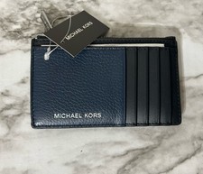 Michael Kors Cooper Slim Pebbled Leather Zip Wallet - Navy Blue and Black