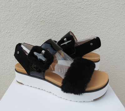 UGG LE FLUFF PATENT LEATHER/ WOOL PLATFORM SANDALS, WOMEN US 11/ EUR 42 ~NIB