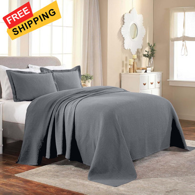 Superior Cotton Fleur De Lis Bedspread Set, Warm Blankets, Twin, Grey 03 
