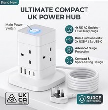 EXTENSION TOWER LEAD WITH USB 4 GANG ON OFF SWITCH & SURGE PROTECTION 1.5m Wire