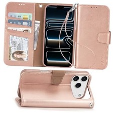 Compatible with iPhone 17 Pro Case Wallet with Card Holder, Wristlet Rose Gold