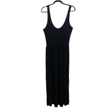  ASOS Black Sleeveless Maxi Dress Women’s Size 14 Scoop Neck Stretch Flowy 