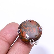 Natural Seam Agate Solitaire 925 Sterling Silver Ring s.8 R73, Christmas Gift
