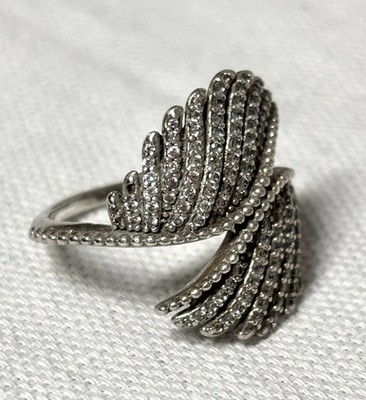 Pandora Majestic Feather Ring Size 7.5 Sterling Silver  925 Retired