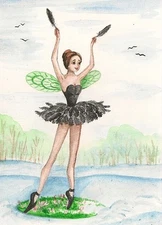 5x7 PRINT OF PAINTING CROW FAIRY GOTHIC BALLERINA ART RYTA Spring Dance 🌸