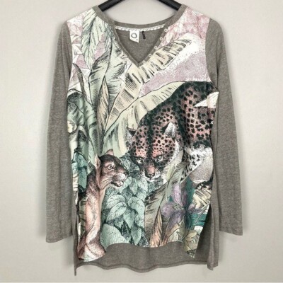 Anthropologie Akemi + Kin Fauna Graphic Linen Tunic Top Women s Size M Leopard