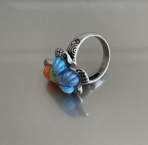 Mehrfarbiger Murano Millefiori Stil Kreuz Ring 316L Edelstahl Größe 10 - Bild 11 von 18