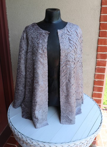 Gorgeous Chico's (Size 3) Designer Crinkle Cut Silver Grey Dressy Jacket L 16 - Picture 11 of 11