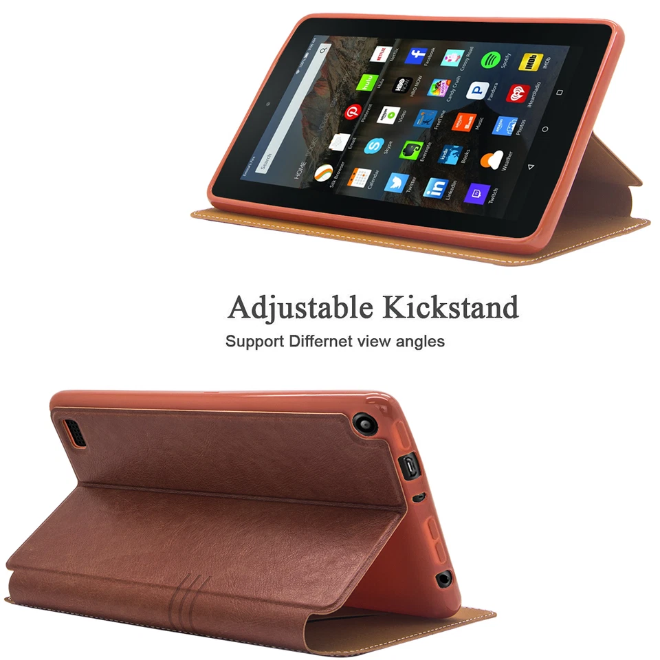 Funda de cuero tipo folio para Amazon Kindle Fire 7" 5º 7º 8º 2019 Gen Foto 3 de 4