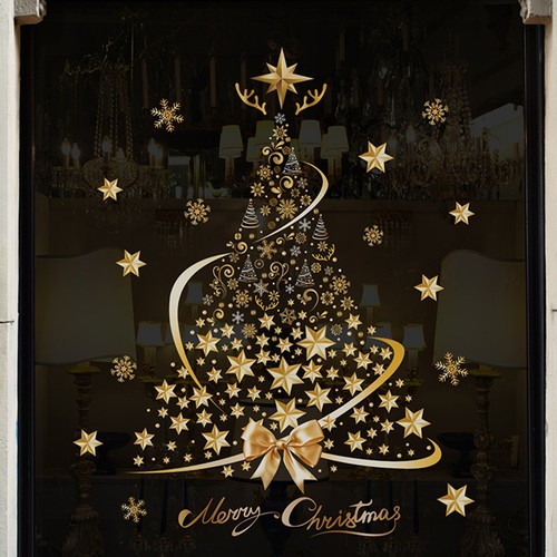 1pc Golden Christmas Tree Window Clings Stickers For Glass, DIY Decal Sticker - Picture 4 of 5