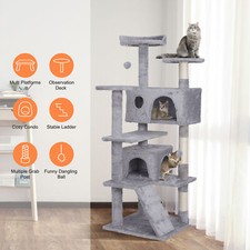 55" Multi-level Cat Tree Tower Cats w/Sisal Posts, Plush Perch Cat Condo Tower