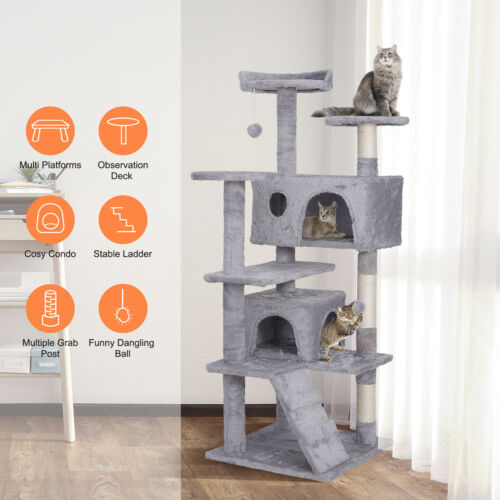 55" Cat Tree Tower Scratching Condo Tower Activity Center Playing House Rest - Picture 23 of 69