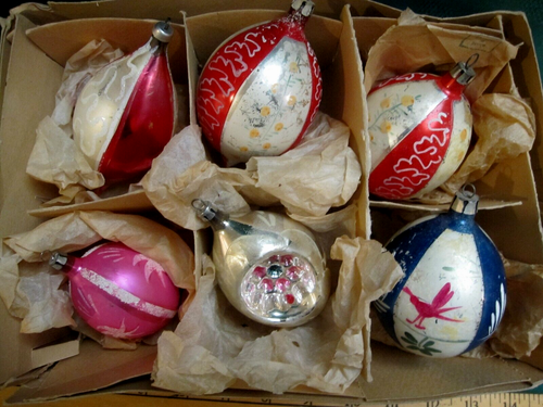 Vintage 6 große POLEN WEIHNACHTSSCHMUCK TROPFENEINZUG SPITZ HANDBEMALT mit KARTONBODEN - Bild 22 von 24
