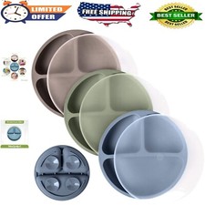 Independent Eating Made Easy - 3 Colorful Silicone Suction Plates with Lids