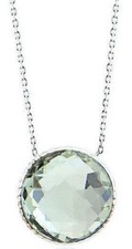 14K White Gold Gemstone Necklace With A Green Amethyst Solitaire 16 Inches