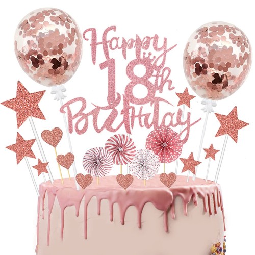 Cake Decorations 18th Birthday Girls 24 Pieces Glitter 18th Birthday Cake Topper...