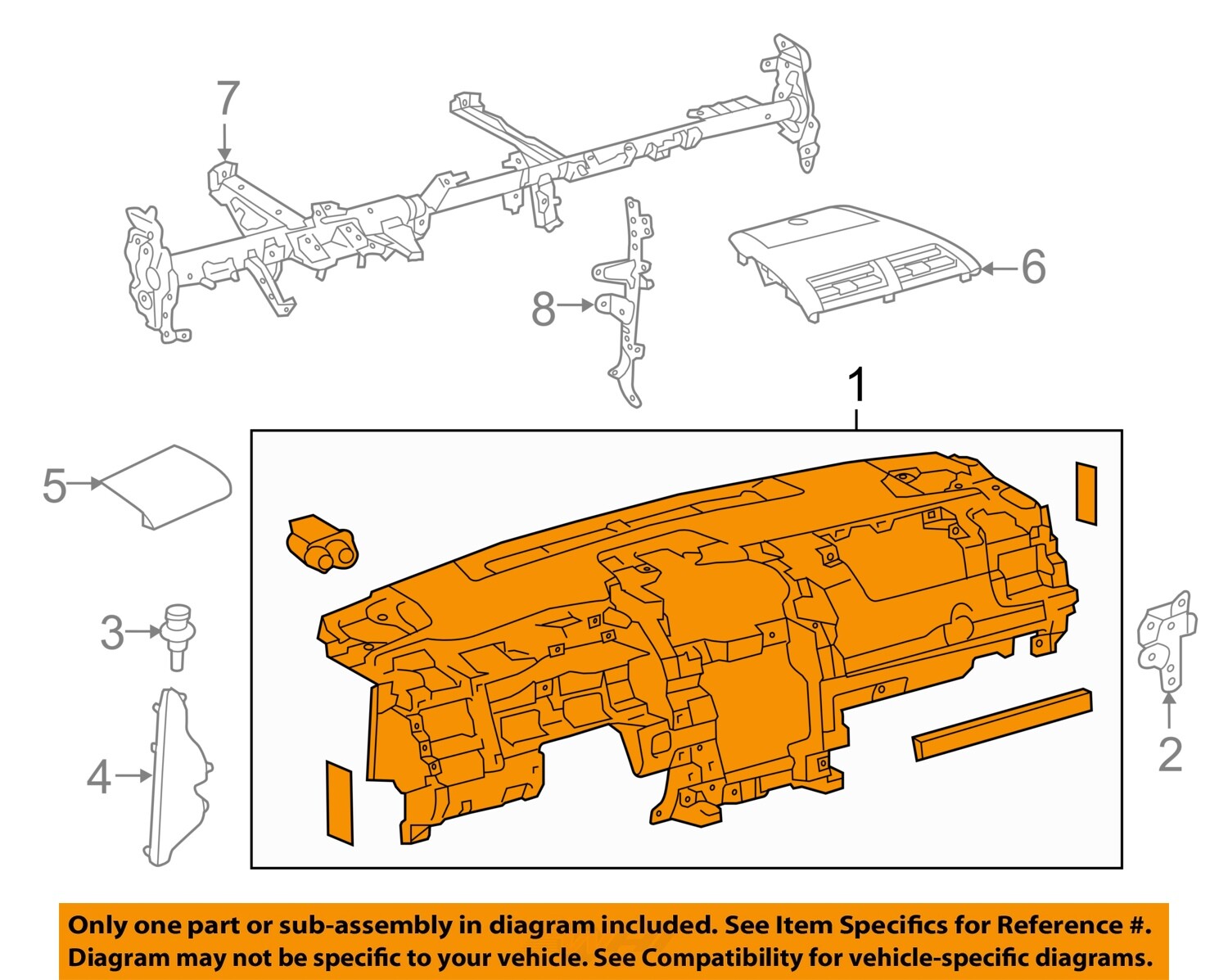 Used Dashboard Panel fits: 2016 Toyota Camry VIN F 5th digit Grade A