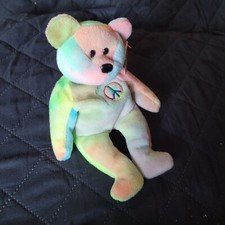 Rare 1996 Peace Bear Ty Beanie Baby, ONE-OF-A-KIND, mint tag, GREAT COLORS