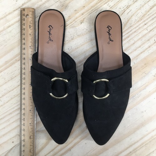Qupid Mules Womens 8 Slip On Black Suede Casual Pointed Toe Comfort Flats - Picture 5 of 18