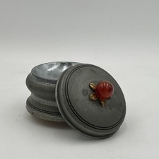 Antique Metal Powder Footed Music Box Red Bakelite? Flower Rose Knob WORKS!!!