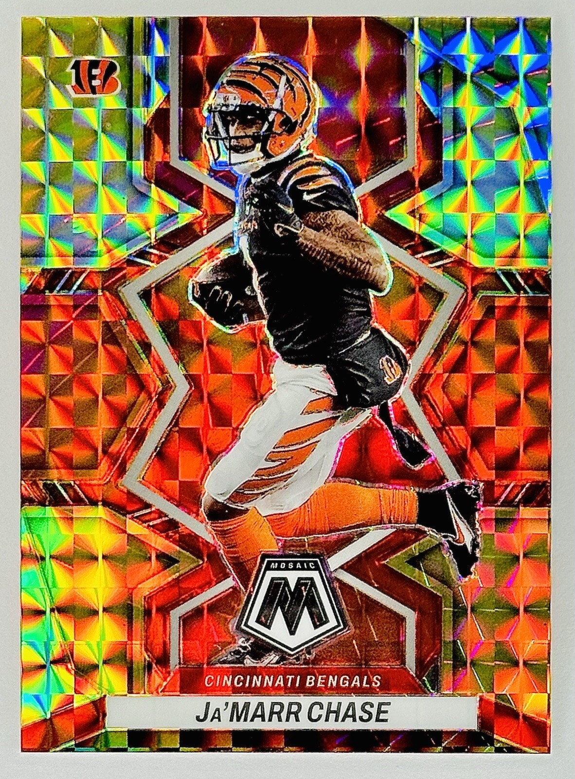 2022 Mosaic JA'MARR CHASE Fusion Red Yellow Choice /80 Prizm #41 BENGALS 🔥