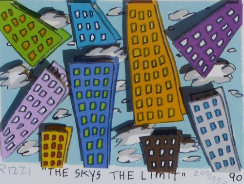 James Rizzi the skys the limit 1990 handsigniert 3-D Serigrafie gerahmt Pop Art - Bild 6 von 6